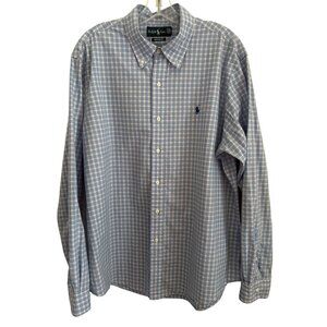 Ralph Lauren Mens Custom Fit Blue & Pink Plaid Long Sleeve Dress Shirt, Size XL
